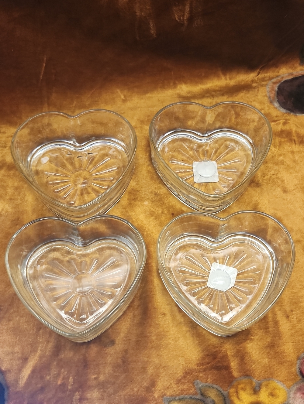 Libbey Glass Heart Dish with Radiant Pattern -Set Of 4